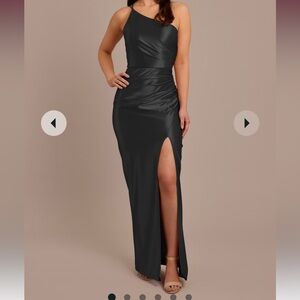 David’s Bridal 	
SCULPTING SATIN ONE-SHOULDER DRESS,BLACK